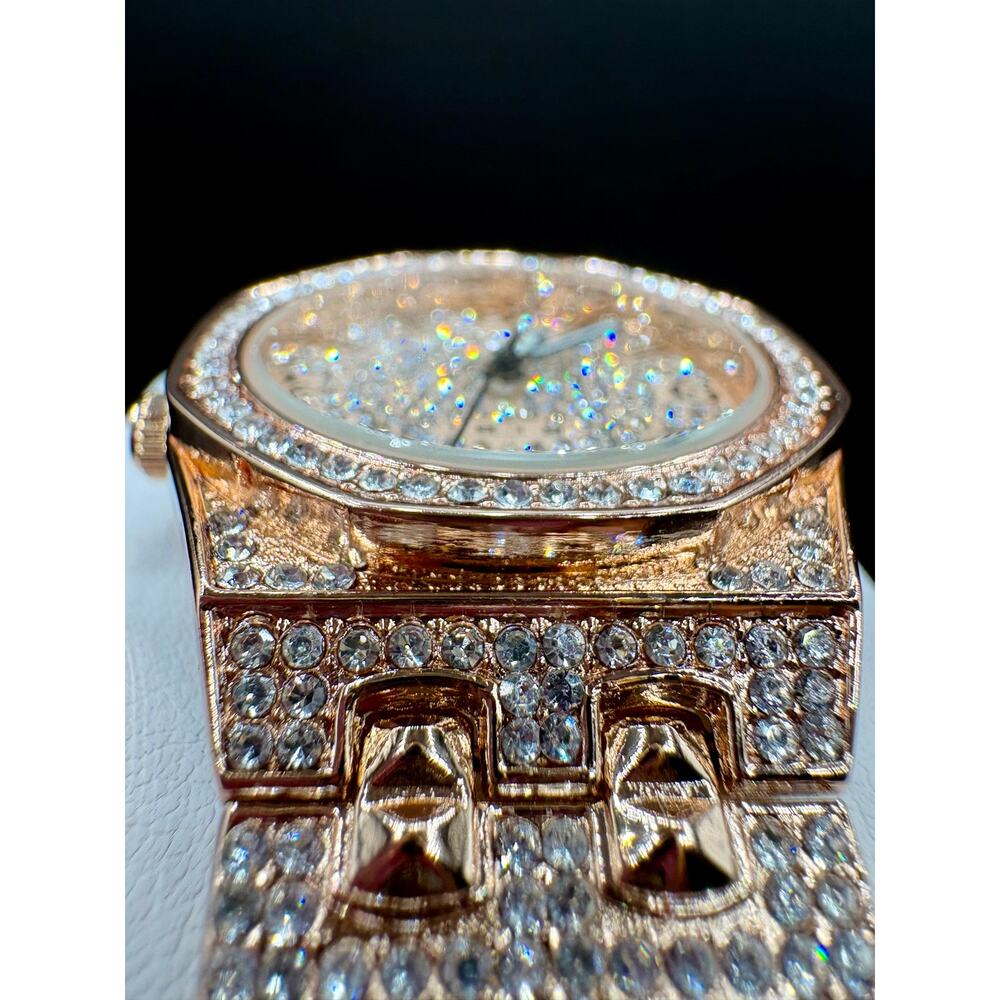 Stunning Rose Gold Iced-Out Watch, Earrings, Bracelet Bundle - Picture 10 of 10